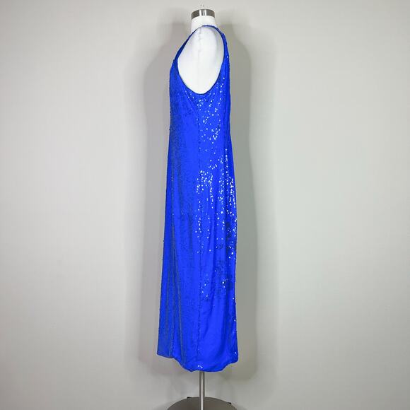 NEW Eloquii | Sequin Blue Halter Sparkle Plus Size Slit Midi Maxi Sexy Dress 16 - Picture 10 of 13